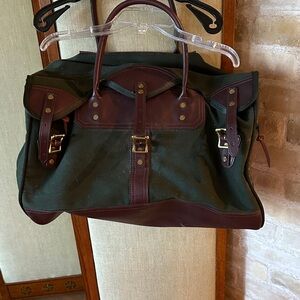 J W Hulme Green Canvas and Brown Leather with brass buckles Men's Duffle Bag